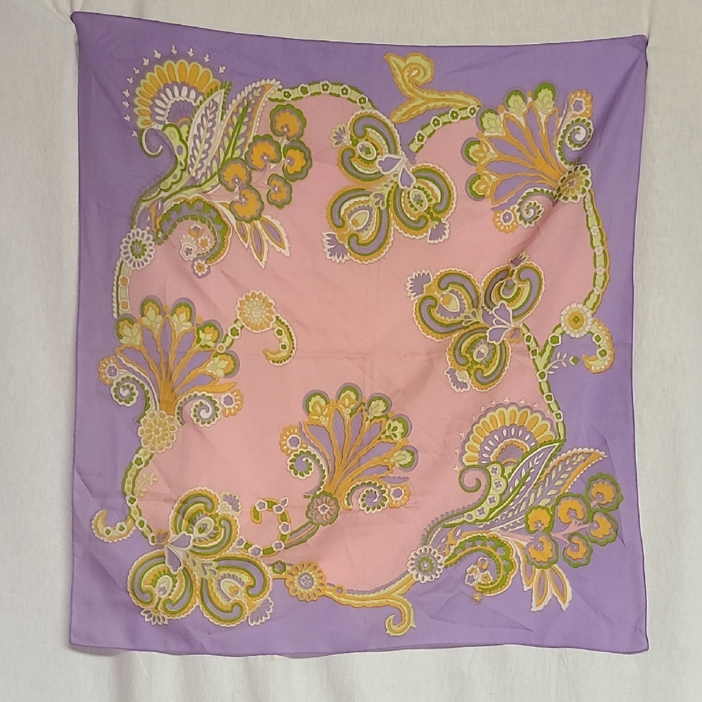 Vintage 1960-70s Trevira 29x31" Square Scarf Pastel Psychedelic Flower Power